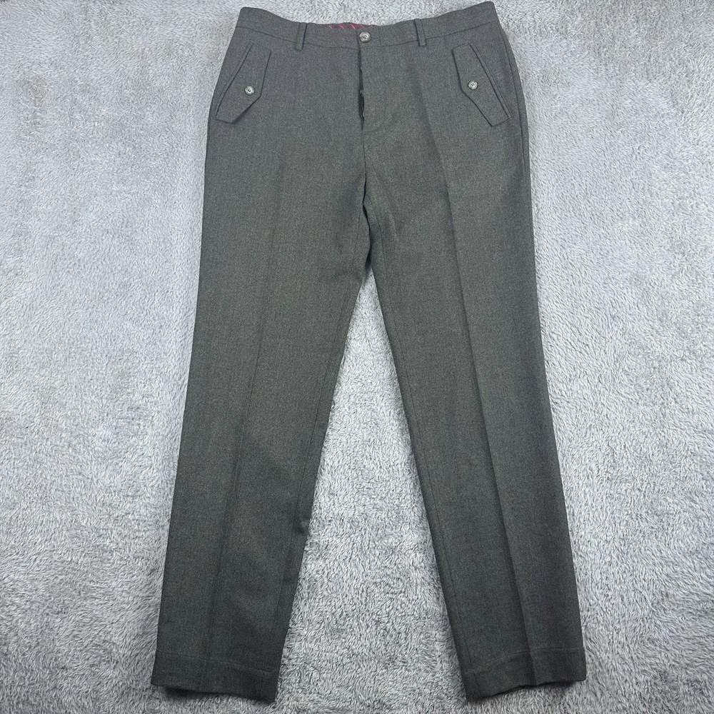 Hickey Mens Wool Dress Pants 35 Brown Heather Wool Trouser Classic Button‎ Fly